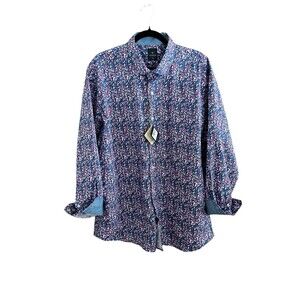 NWT TailorByrd XXL Navy All Over Floral Print Long Sleeve Flip Cuff Shirt